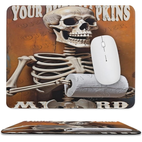 Skeleton with Toilet Paper Print Mouse Pad with Stitched Edge,Premium-Textured Mouse Mat, Non-Slip Rubber Base Mousepad for Laptop, Computer & PC 10"x12"