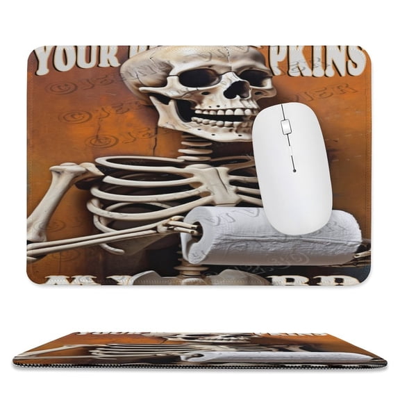 Skeleton With Toilet Paper Print Mouse Pad with Stitched Edge,Premium-Textured Mouse Mat, Non-Slip Rubber Base Mousepad for Laptop, Computer & PC 8"x10"