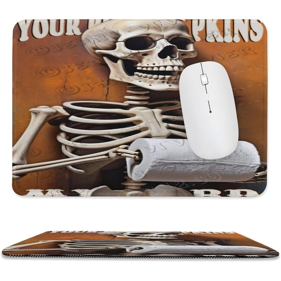 Skeleton with Toilet Paper Print Mouse Pad with Stitched Edge,Premium-Textured Mouse Mat, Non-Slip Rubber Base Mousepad for Laptop, Computer & PC 8"x10"