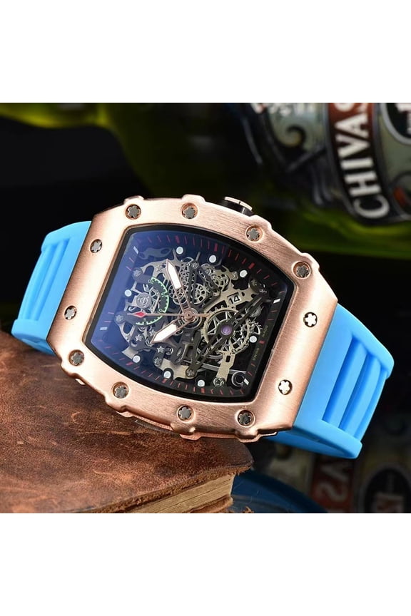 Skeleton Watch Barrel-Shaped Sports Men's Quartz Watch