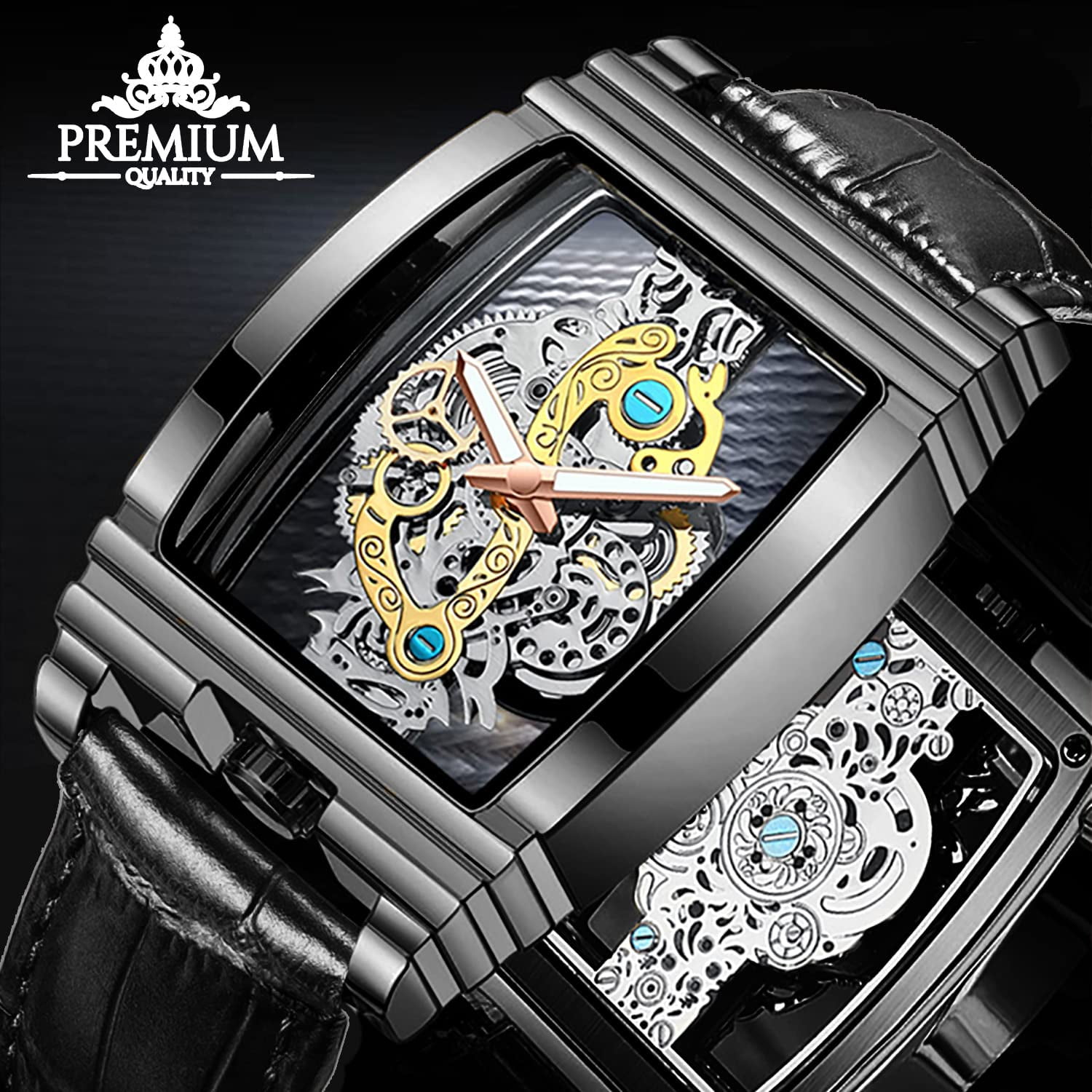Skeleton Watch for Men - Leather, 30M Water Resistant, Luminous Markers | Stylish Business Watch