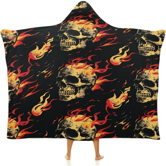 Skeleton Wearable Blanket Hoodie, Skull Hooded Blanket Fleece Blanket Cozy Warm Soft Hooded Blanket for Women Girls