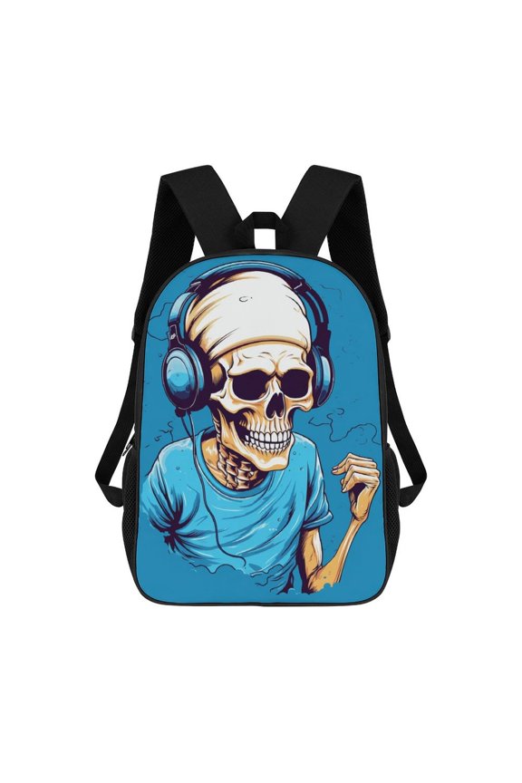 Skeleton Wearing Headphones Backpack Backpack Student Backpack Cartoon Canvas Backpack