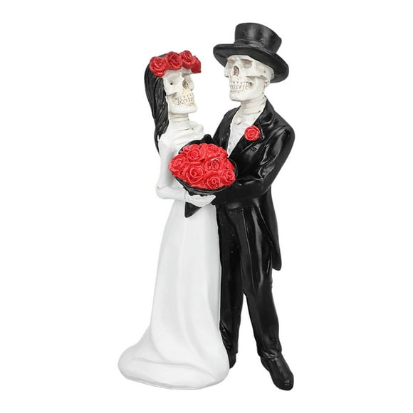 Skeleton Wedding Couple Statue Day of The Dead Dancing Skeleton Couple Halloween Romantic Wedding Bride Groom Figurine Resin
