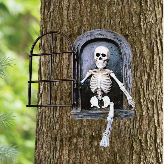Skeleton Window Decor Resin Gothic Figurine with Open Frame for Garden Wall Halloween