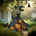 thumbnail image 1 of Skeleton Witch Acrylic Suncatcher – Spooky Halloween Lady with Jack-O’-Lantern Dress and Wine Glass, Gothic Window Decor for Fall Homes, 1 of 4