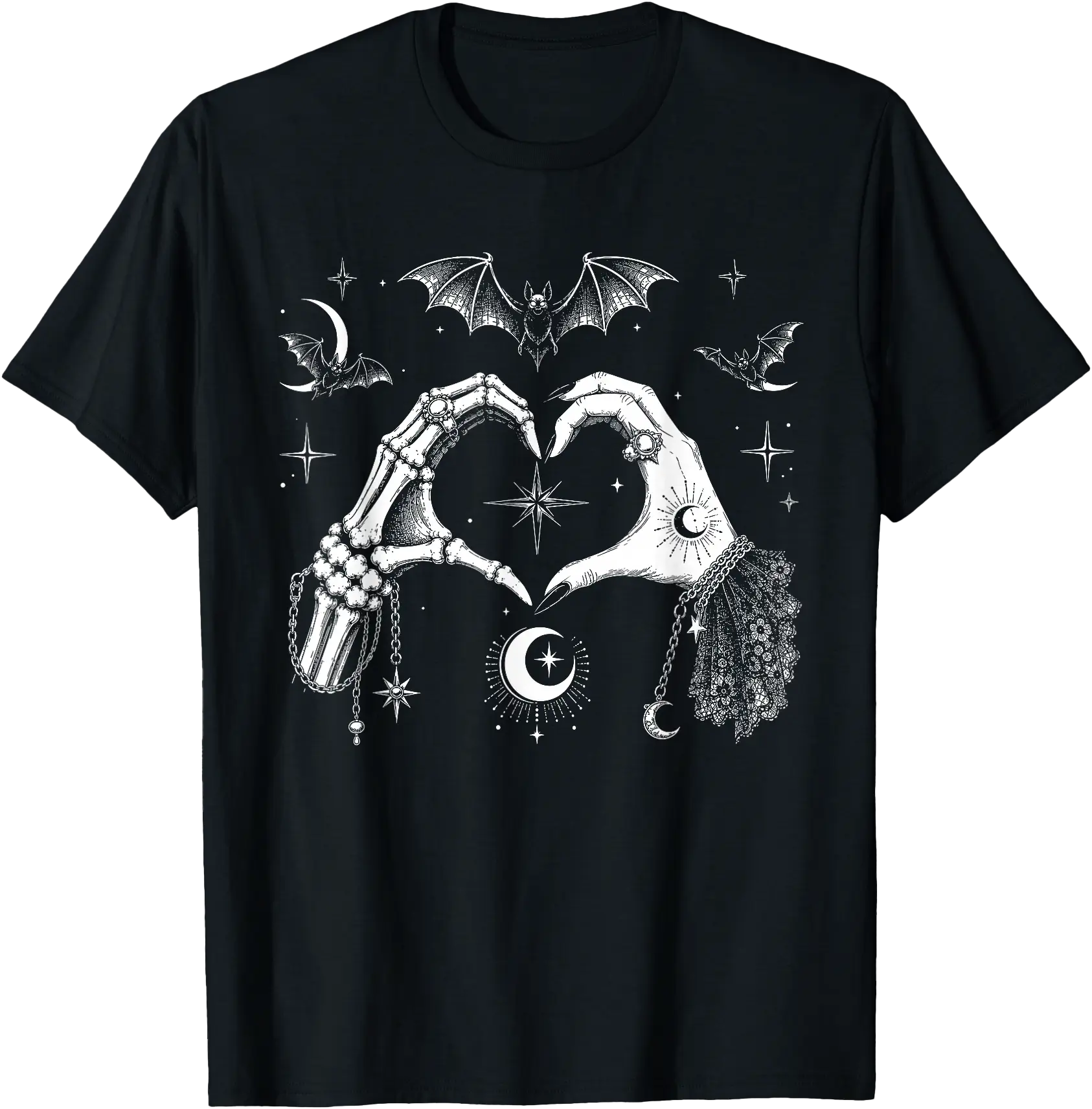 Skeleton Witch Hands Heart Gothic Halloween Celestial T-Shirt - Walmart.com