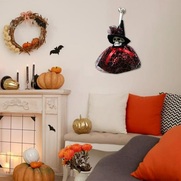 Skeleton Witch Hanging Pendant - Glow-in-Dark Halloween Ornament for Porch Tree & Spooky Scene(Red)