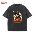 thumbnail image 1 of Skeleton Witch T-Shirt Smiling Broomstick Graphic Washed Vintage Top Autumn Apparel Black S-2XL Plus Size, 1 of 5