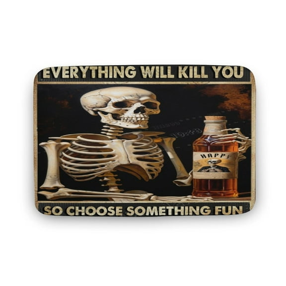 Skeleton With Beer Print Bath Rug, Coral Velvet, 16"x24",Comfortable, Soft, Machine Washable Bath Rug Mat for Shower Bathroom Floor Rugs