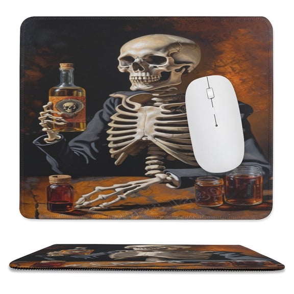 Skeleton With Beer Print Mouse Pad with Stitched Edge,Premium-Textured Mouse Mat, Non-Slip Rubber Base Mousepad for Laptop, Computer & PC 10"x12"
