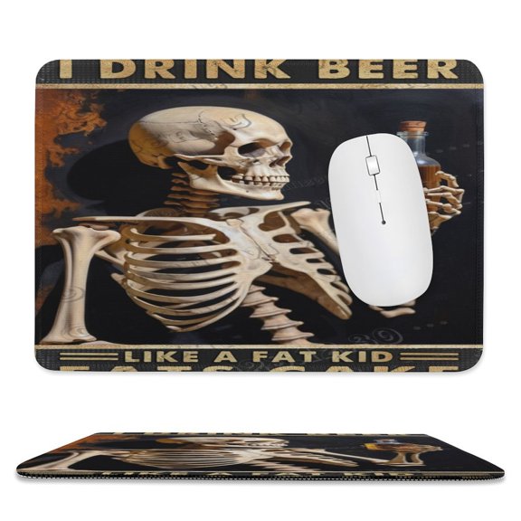 Skeleton With Beer Printed Mouse Pad, 8"x10", Non Slip Rubber Base MousePads for Office Laptop