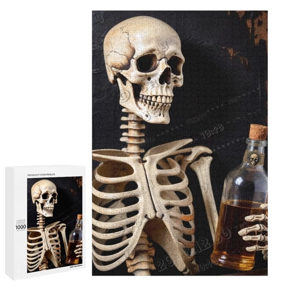 Skeleton With Beer Vintage Wood Sign Halloween Party Decorations for Home Wall Decor 1000 PCS Wood Puzzles for Adults and Kids 30.7"x20.8"