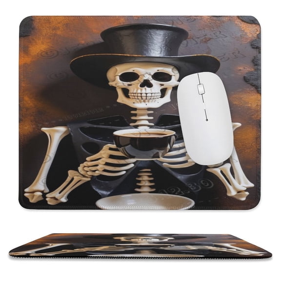 Skeleton With Coffee Print Mouse Pad with Stitched Edge,Premium-Textured Mouse Mat, Non-Slip Rubber Base Mousepad for Laptop, Computer & PC 10"x12"