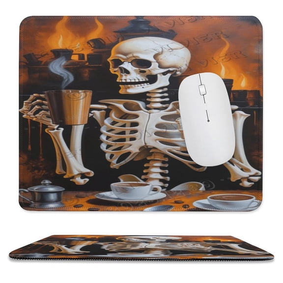 Skeleton With Coffee Printed Mouse Pad,Funny Mouse Pad with Stitched Edge Rubber Base with Non-Slip,Mouse Pad for Computers,Laptop, 10"x12"