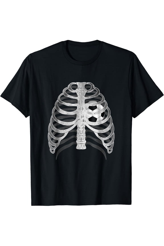 Skeleton X-ray Ribcage Soccer Ball Heart Halloween T-shirt