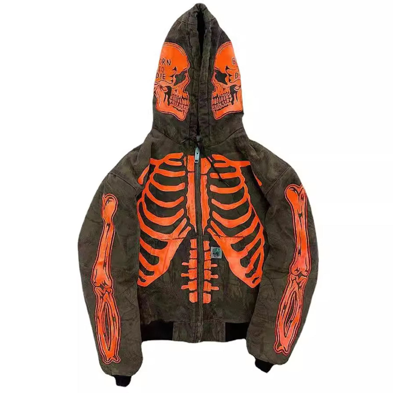 Skeleton Zip Up Hoodie Skeleton Jacket Black Oversized Streetwear
