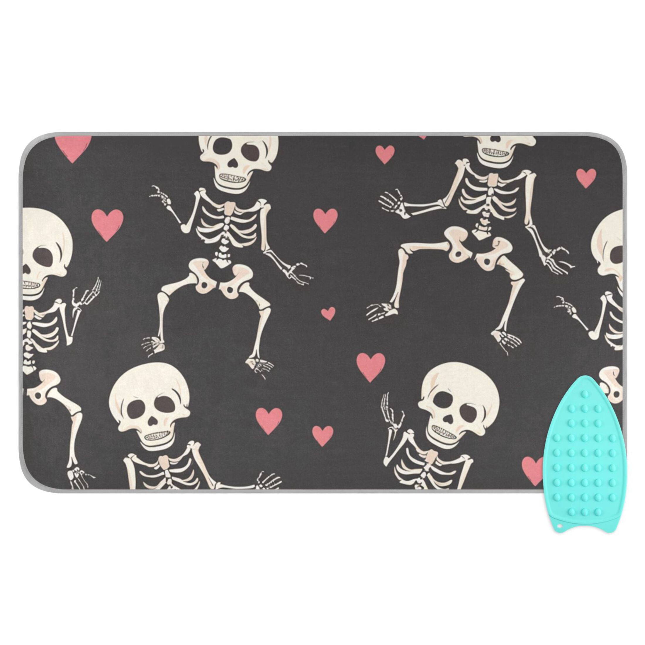 Skeleton and Cute Hearts Ironing Mat Blanket Portable Travel Ironing Pad Heat Resistant Pad 47.2" x 27.6”