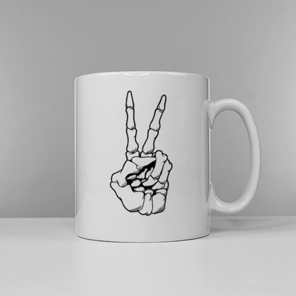 Skeleton d Peace Sign Coffee Mug - Goth Office Worker Gift.