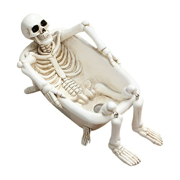 Skeleton in Bathtub Figurine – Halloween Resin Tabletop Decoration, Spooky Skeleton Statue for Home Decor, Party, Office