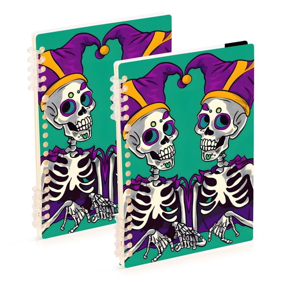 Skeleton in Clown Costume Notebook Detachable Coil Notebook Diary Plan Book A5 Size 60 Pages 2 Pack