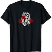 VTUWYM Skeleton in shroud holding Red Rose T-Shirt