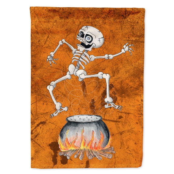 Skeleton jumping from Witches Caldron Halloween Flag Canvas House Size