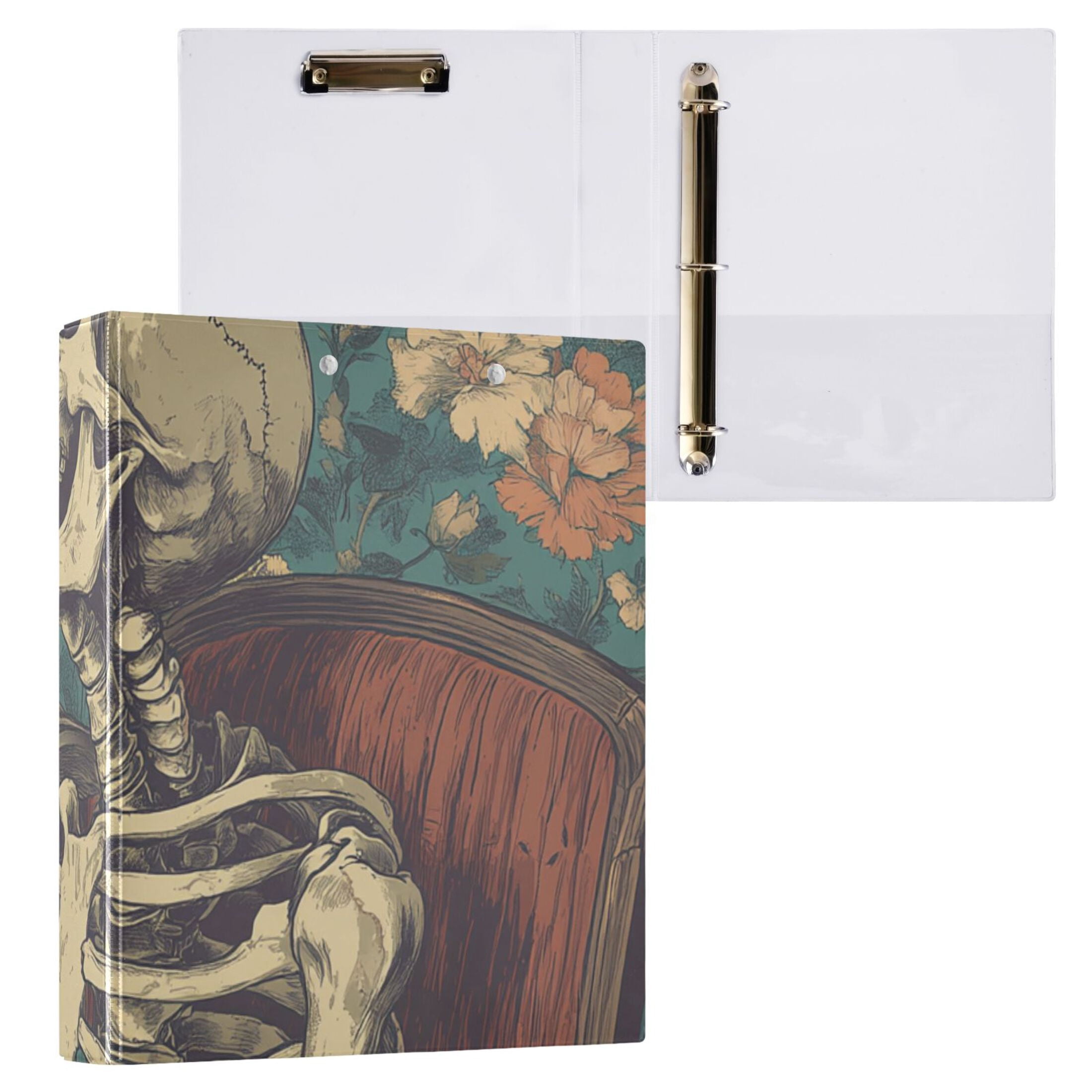 Skeleton on Chair 3 Ring Binders 1.5 inch Hardcover File Folders with ...