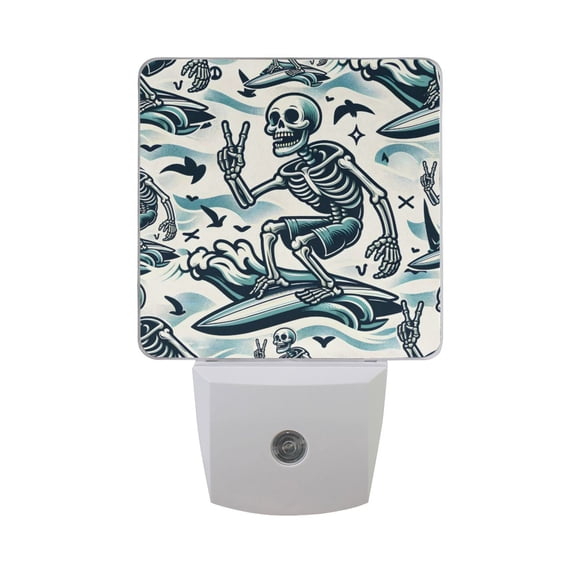 Skeleton on Surf Night Light 2 Pack LED Nightlight Plug into Wall Dusk to Dawn Sensor Soft White