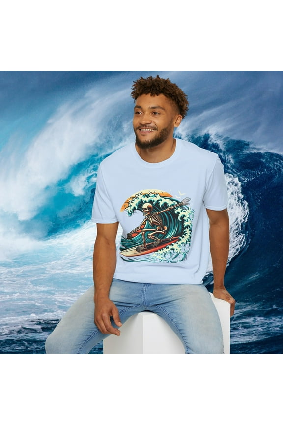 Skeleton surfing Waves Summer Unisex Softstyle T-Shirt