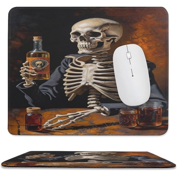 Skeleton with Beer Print Mouse Pad with Stitched Edge,Premium-Textured Mouse Mat, Non-Slip Rubber Base Mousepad for Laptop, Computer & PC 10"x12"