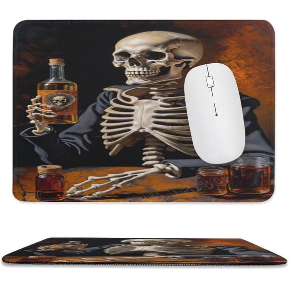 Skeleton with Beer Print Mouse Pad with Stitched Edge,Premium-Textured Mouse Mat, Non-Slip Rubber Base Mousepad for Laptop, Computer & PC 8"x10"