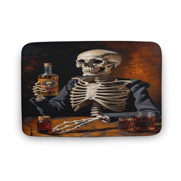Skeleton with Beer Printed Bathroom Rugs Non Slip Bath Mat for Bathroom Bath Rugs for Shower 20"x32"