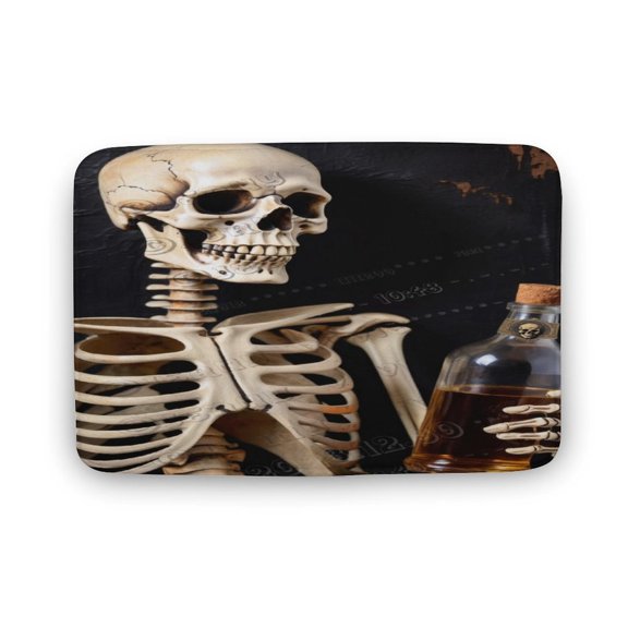 Skeleton with Beer Printed Bathroom Rugs Non Slip Bath Mat for Bathroom Bath Rugs for Shower Indoor Entrance Floor Mat 20"x32"