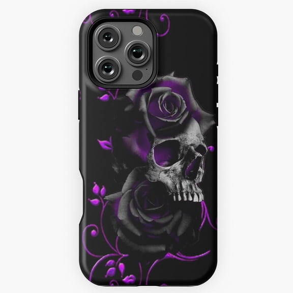 Skeleton with Black and Purple Roses Art Phone Case for iPhone 11 12 13 14 15 16 17 Pro Max