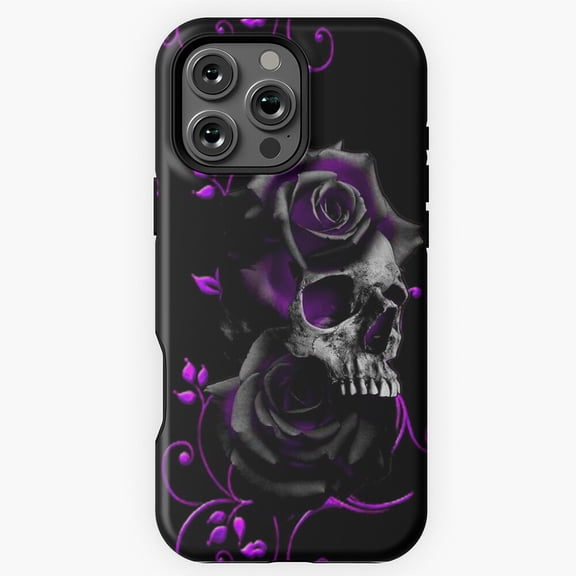 Skeleton with Black and Purple Roses Phone Case for iPhone 16 15 14 13 12 11 Pro Max M5903886