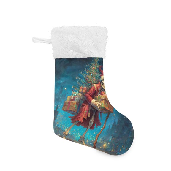 Skeleton with Christmas Tree Presents Christmas Stockings Large Capacity 18 inch Gift Bag with Hook Xmas Holiday Decor 2 Pack