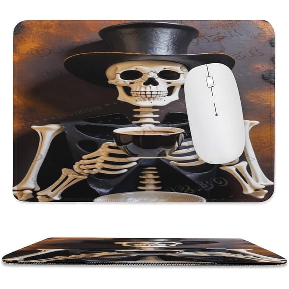 Skeleton with Coffee Print Mouse Pad with Stitched Edge,Premium-Textured Mouse Mat, Non-Slip Rubber Base Mousepad for Laptop, Computer & PC 8"x10"