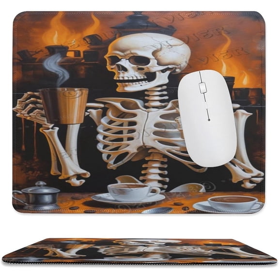 Skeleton with Coffee Printed Mouse Pad,Funny Mouse Pad with Stitched Edge Rubber Base with Non-Slip,Mouse Pad for Computers,Laptop, 10"x12"