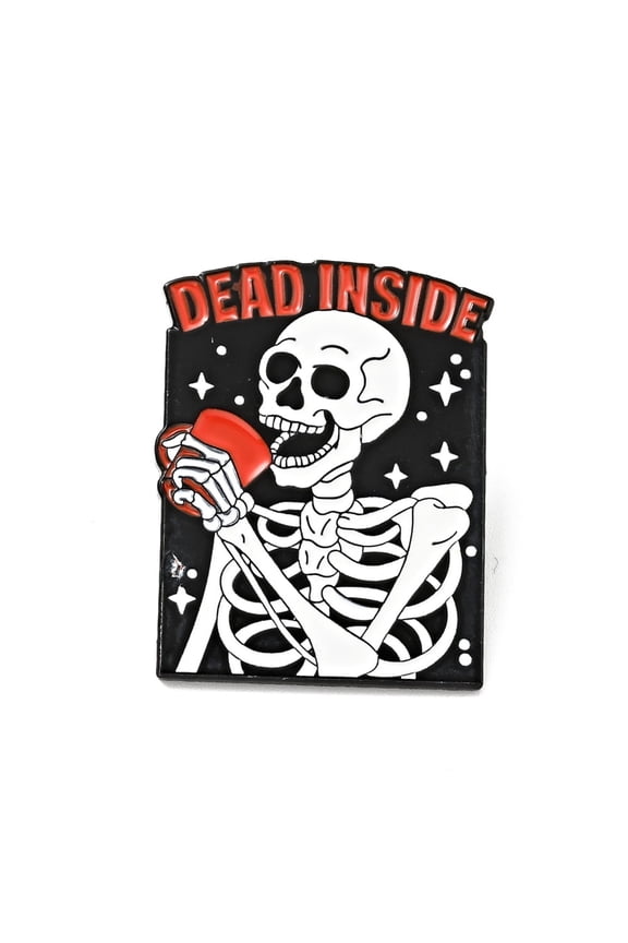with Cup Enamel Pin Word Dead Inside Alloy Badge for Backpack Clothes Electrophoresis Black Red 30x23x1.5mm DIY