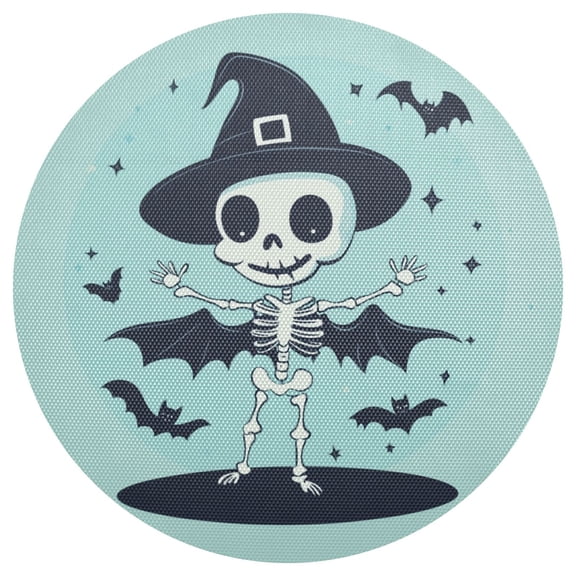 Skeleton with Magic Hat Bats Halloween PVC Round Grid Placemat Table Mat 1 Pc 15.4" x 15.4"