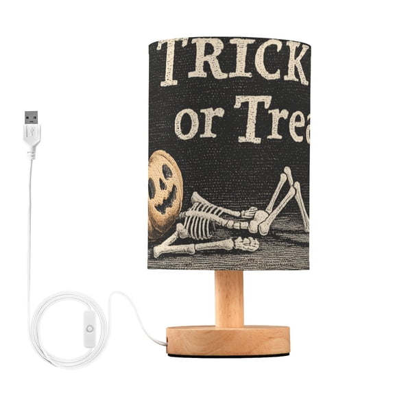 Skeleton with Pumpkin Head Halloween Table Lamp with USB Port LED Warm Light Lamp Night Light Home Decor