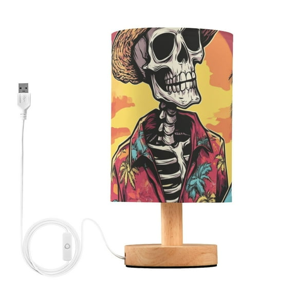 Skeleton with Surfboard on Sunset Beach Table Lamp with USB Port LED Warm Light Lamp Night Light Home Decor
