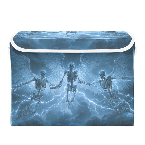 Skeleton with Wings Flying Foldable Storage Bins with Lids Handles Collapsible Storage Containers Tote Boxes 16.5 x 12.6 x 11.8 inches