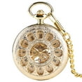 thumbnail image 1 of Skeletonized Petal Roman Handmade Mechanical Pocket Watch with Chain for Gift, 1 of 8