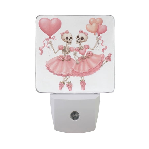 Skeletons Dancing Ballet Balloons Roses Valentine LED Night Light Sensor Lamp Plug-in Adjustable Brightness 2 Pack