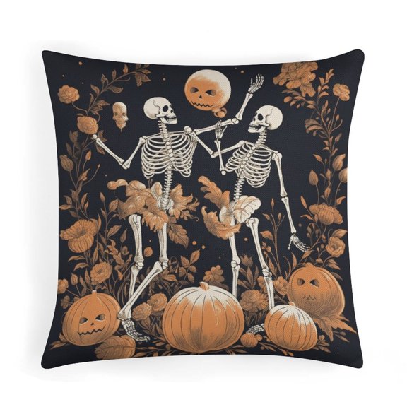 Skeletons Dancing with Pumpkins Pillow Cases 16"x16" Autumn Thanksgiving Pumpkin Rustic Pillow Cover Decorative Throw Pillow Covers Decorative Couch Pillow Cover for Sofa