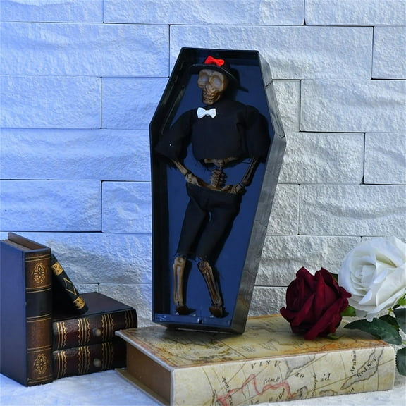 Skeletons for Day of The Death Decorations, Lighted Up Halloween Skeletons Groom Ornament, Electric Swing Skeleton In The Coffin Decorations for Home, Party, Graveyard, Haunted House Dcor