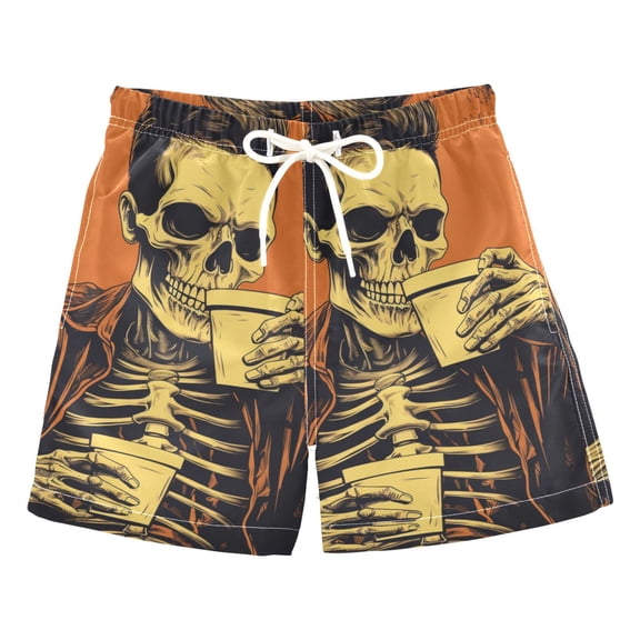 Skeletons Drinking Boys Swim Trunks Quick Dry Boy Swim Shorts for 3-14 Years