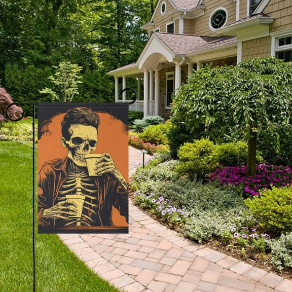 Skeletons Drinking Garden Flag 28x40 inch Double Sided Outside Yard Decorations for Home Outdoor